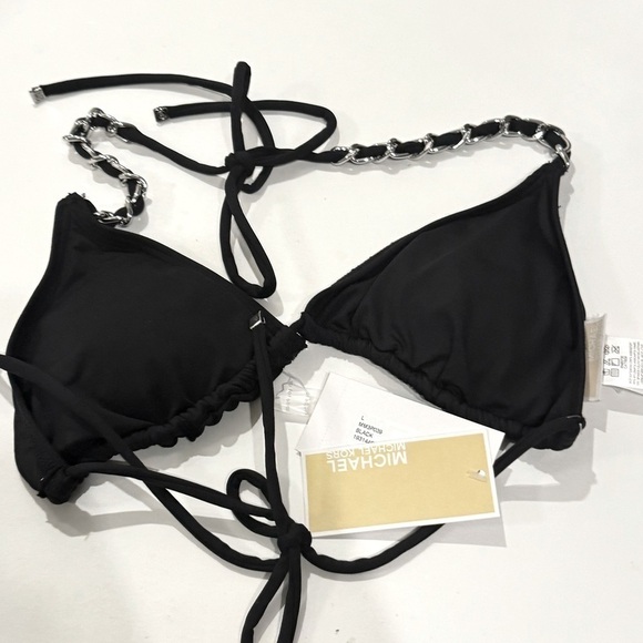 MICHAEL KORS Women's silver ChainString Triangle Bikini Embellished Top in black - Picture 6 of 7